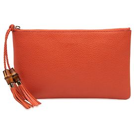 Clutch de couro de bezerro laranja Gucci com alça de bambu Laranja