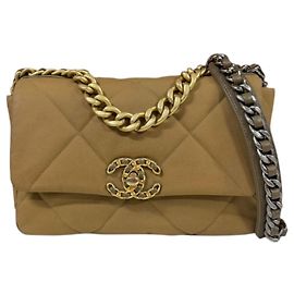 Bolsa de Ombro Chanel 19 em Lona de Algodão Marrom Marrom