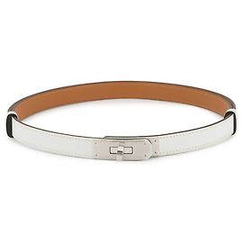 Hermès Kelly Belt 18 in White Epsom Leather Silvery White