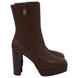Givenchy G Lock Platform Ankle Boots in Brown Calf Leather Brown Red