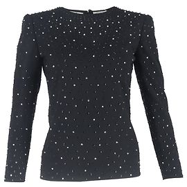 Valentino Garavani Embellished Long Sleeve Top in Black Polyester  Black