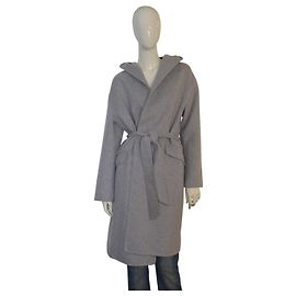 VICOLO Gray Wool Blend Belted Hooded Wrap Coat Design Minimalist Long Jacket M Grey