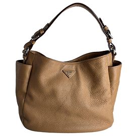 Prada Hobo Daino Leather Shoulder Bag Beige Beige