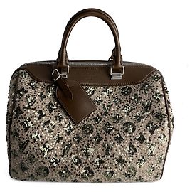 Louis Vuitton Speedy 30 Canvas Sequin Trunk Handbag Brown Brown