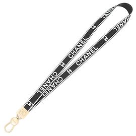 Chanel Coco Mark Canvas Neck Strap Black White