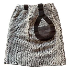 Saia Pierre Cardin Bege de Lã e Couro Bege