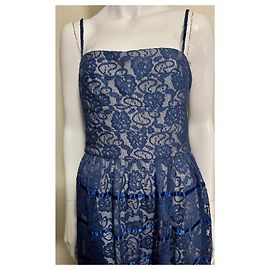 Robe Vera Wang En Mousseline De Soie Marine - Taille 8, Manches Bouffantes, Fermeture à Réparer