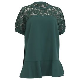 Top peplum de viscosa oliva con paneles de encaje cordado de Valentino Garavani Verde Verde oliva