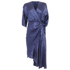 Abito midi asimmetrico in seta blu navy con jacquard floreale Etro Blu Blu navy
