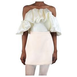 Solace London Cream off-shoulder puff-sleeved crop-top - size UK 8 Cream