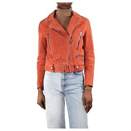 Acne Coral belted suede biker jacket - size XS Red