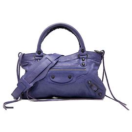 Bolsa Balenciaga Motocross Classic First em couro de cordeiro roxo Roxo Roxo escuro