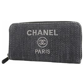 Chanel Deauville Fabric Long Wallet Navy blue