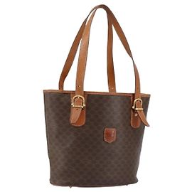 Céline Celine Vintage Macadam Shopper Tote de lona e couro Marrom
