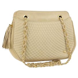 Bally Vintage Chain Couro Matelassê Bege