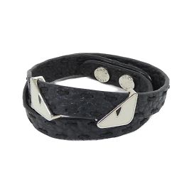 Bracciale Charm Fendi 7AJ067 in pelle nera e argento Nero Argento