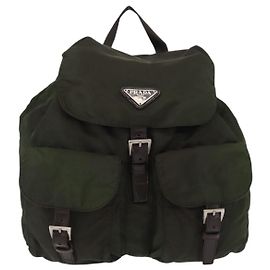 Prada Double Front Pocket Backpack Tessuto Medium Khaki