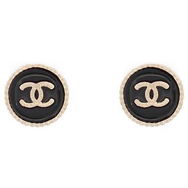 NEW CHANEL CC LOGO ROUND STUD EARRINGS GOLD METAL Golden