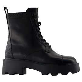 T-Monogram Lug Ankle Boots - Tory Burch - Leather - Black Black