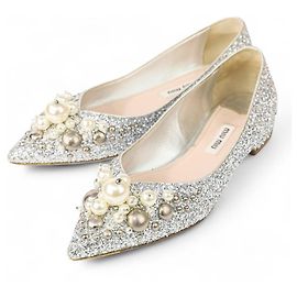 Décolleté glitter con perle Miu Miu Argento