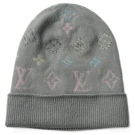 LOUIS VUITTON Gray Monogram Cashmere Wool Beanie NEW OS Grey