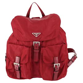 Prada Double Front Pocket Backpack Tessuto Medium Red