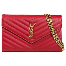 Saint Laurent Cassandra Classic Red Shoulder Wallet Red