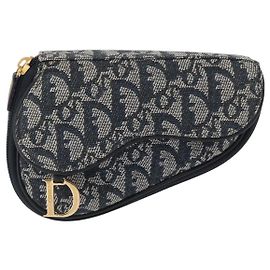Pochette zippée Saddle Christian Dior en toile Diorissimo Bleu