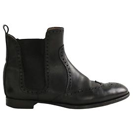 Hermès Schwarze Lederstiefel Schwarz