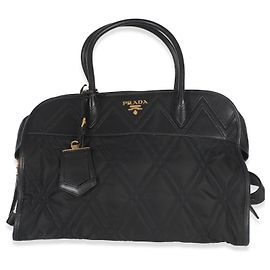 Prada Bolso Bauletto de Nylon Negro Acolchado Impunturato Negro