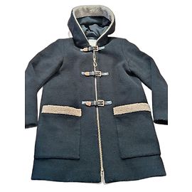 Sandro Duffle Mantel Schwarz Wolle mit Shearling Schwarz