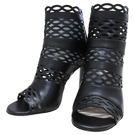 Christian Dior TATTOO Cutwork Leather Bootie Sandals Black