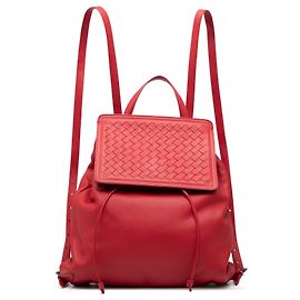 Bottega Veneta Red Leather Intrecciato Backpack Red