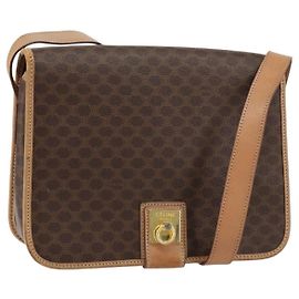 Céline Bolsa de Ombro Celine Vintage Macadam em Lona e Couro Marrom