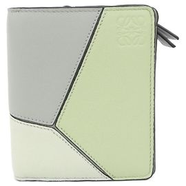Portafoglio Compatto con Zip Loewe Puzzle Marrone Verde chiaro