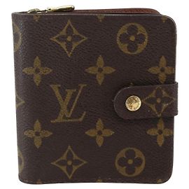 Cartera Compacta con Cremallera Louis Vuitton en Lona Monogram Castaño