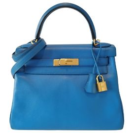 Borsa Hermès Kelly 28 in Pelle Blu Blu