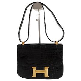 Hermès Sac Hermes Constance 23 en Crocodile Noir Noir