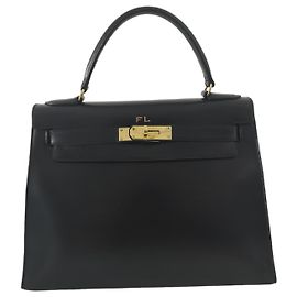 Hermès Sac Hermes Kelly 28 Sellier en cuir box Noir Noir