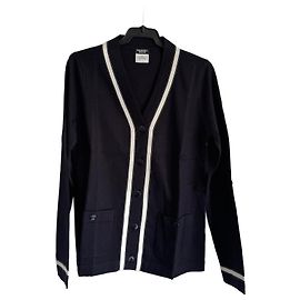 Cardigan Chanel Azul Marinho de Algodão com Listras Bege Azul marinho