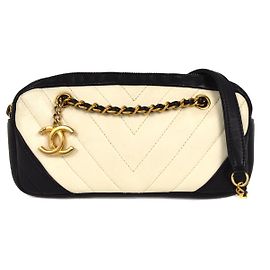 Chanel Chevron Camera Bag Quilted Leather White
