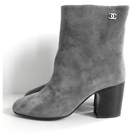 Chanel Grey Suede Ankle Boots Grey