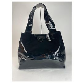 Vintage Salvatore Ferragamo Patent Leather Handbag Black Black