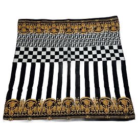 Sciarpa Astratta Vintage Fendi Nero Bianco Oro Nero