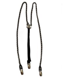 Suspensórios Chanel de couro preto e metal prateado Tamanho M Preto Prata