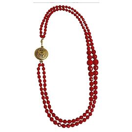Vintage Chanel Collector Necklace Red Golden Dark red