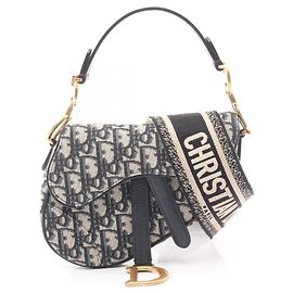 Christian Dior Dior Saddlebag Mini Oblique Jacquard Handbag Black Beige Navy blue