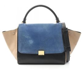 Céline Borsa Trapeze Medium di Celine Nero Blu Beige