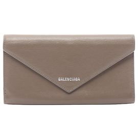 Balenciaga Gray Leather Long Wallet Brown