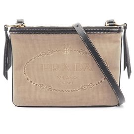Bolsa de ombro em jacquard com logo Prada Preto Bege
